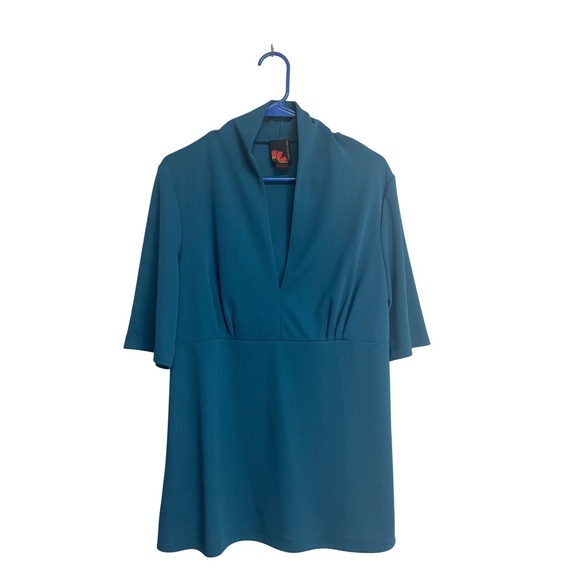 Debbie Shuchat Tops - Debbie Shuchat, Turquoise, Short Sleeve,‎ V-Neckline Blouse, Women's Size XL